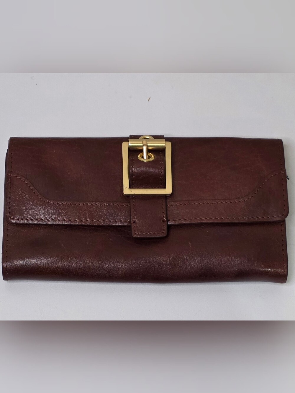 Wilsons Leather Dark Brown Leather Wallet with Gold Buckle